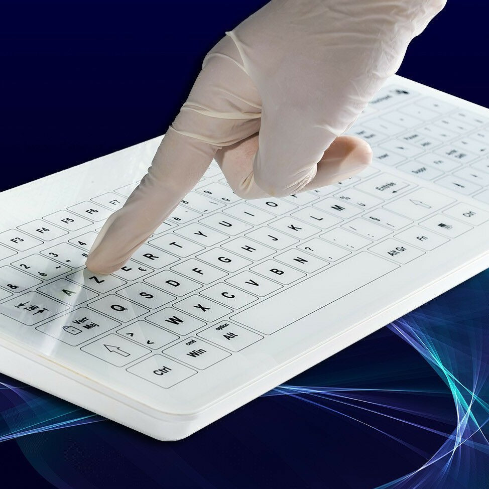 Clavier Sans Fil Bastron Hygiène Verre – AZERTY Français, Lavable, Protection Virus, Blanc